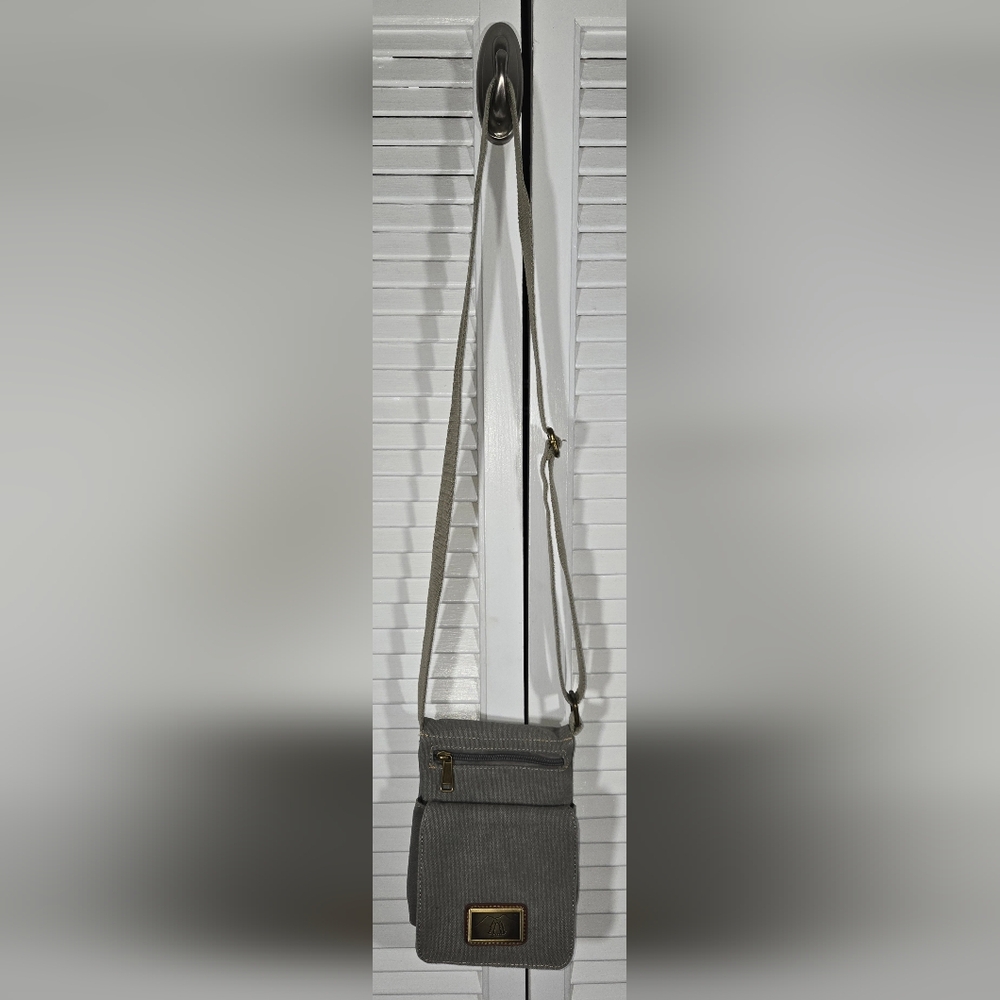 Triple Tree Small Gray Canvas 3 Pocket Crossbody Shoulder Bag